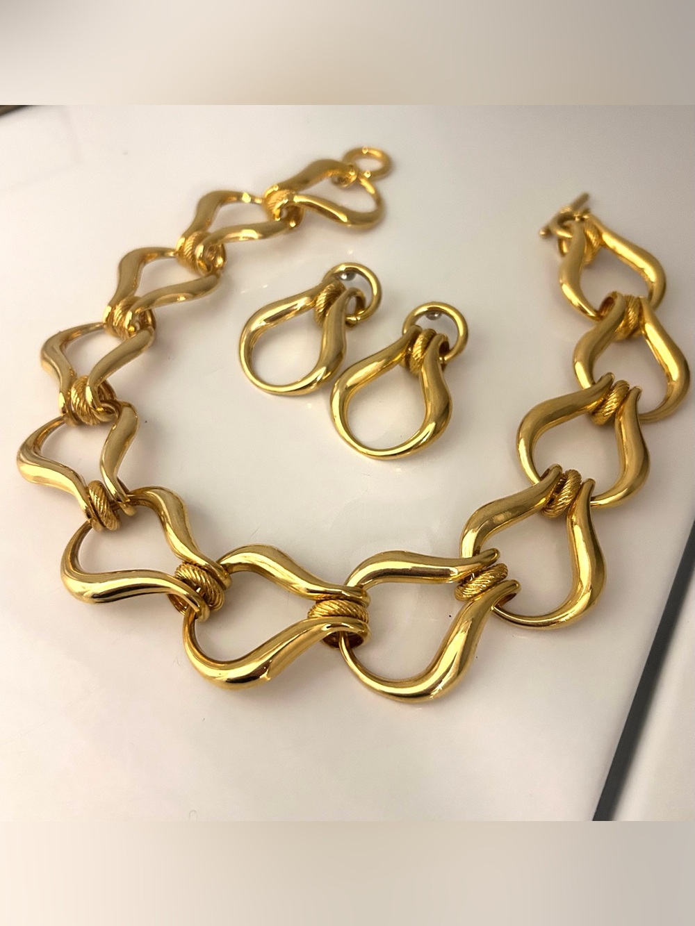 Gold (Colour) Link Necklace and Earrings Statement Piece Set